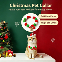 Collar Personalizado de Navidad con Pompones para Mascotas, Diseño en Rojo, Verde y Blanco, Ligero y Cómodo, para Perros y Gatos, Accesorio para Fotos