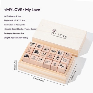 Ensemble de 18 tampons en bois de hêtre pour la vie quotidienne, la décoration de journaux et de carnets DIY, matériel de décoration, boîte en bois pour tampons - Product Image 6