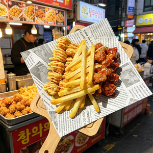 ชุดจำลองไก่ทอดเกาหลีแบบ PVC พร้อมจานไม้ สำหรับจัดแสดงในร้านอาหาร คาเฟ่ พร้อมเฟรนช์ฟรายส์และซอส - Product Image 2