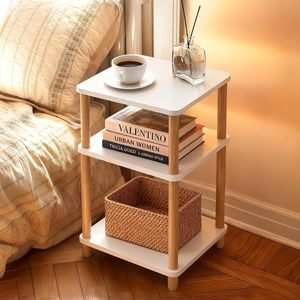 Minimalist Modern Wood Nightstand 3 Tier Storage Shelf For Bedroom Living Room Small <b>Bookshelf</b> With Basket Organizer - Product Image 1