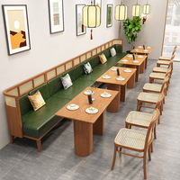 Meubles de luxe modernes, table de restaurant incurvée bleue en bois avec chaises en rotin pour restaurant de nouilles, restaurant occidental