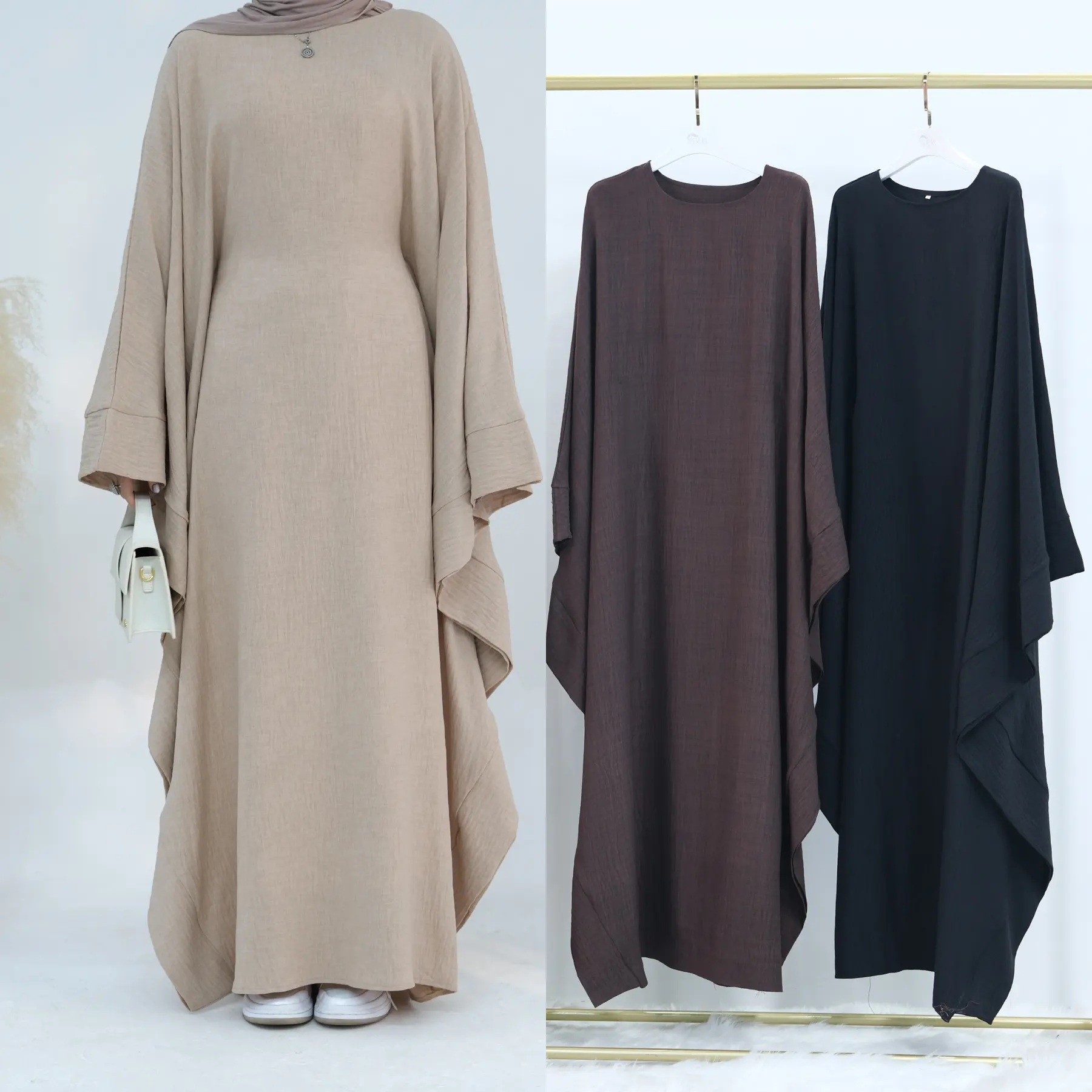 2024 dernière conception en gros EID Ramadan modeste turquie taille islamique manches chauve-souris Abaya crêpe femmes robe musulmane dubaï Abaya