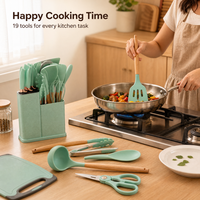 Lot de 19 ustensiles de cuisine en silicone avec manche en bois et planche à découper, sans BPA, compatibles lave-vaisselle, FBA