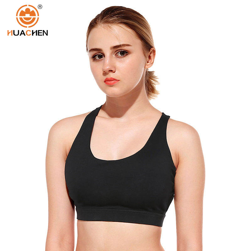 HUACHEN OEM Sports Bras for Women Padded Sports Bra Top Sexy Crisscross Back High Impact Longline Workout Yoga Bra Quickly Dry