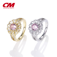 CM bijoux vente en gros vente directe en laiton plaqué or rose fleur mignon mode anneau haut 5A rond cubique zircone anneaux pour les femmes