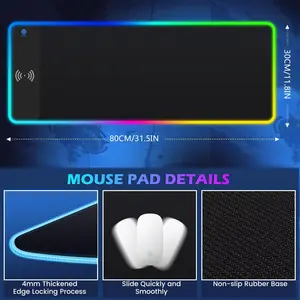 Alfombrilla de ratón para juegos, 10W, diseño de soporte plegable, alfombrilla de ratón suave y antideslizante, alfombrilla de ratón de carga inalámbrica rápida para PC RGB para oficina en casa
