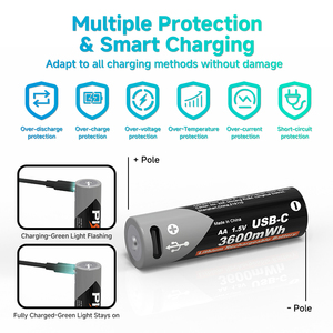 PKCELL Custom <strong>AA</strong> 1.5V 3600mAh 1200-Times USB-C <strong>Rechargeable</strong> Lithium-Ion <strong>Battery</strong> for Laptop Gaming Thermometer Mobile Phone - Product Image 4