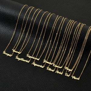 Colliers ras de cou tendance en gros avec pendentif lettre de l'horoscope, bijoux personnalisés en acier inoxydable plaqué or, 12 <span class=keywords><strong>signes</strong></span> <span class=keywords><strong>du</strong></span> <span class=keywords><strong>zodiaque</strong></span> - Product Image 4