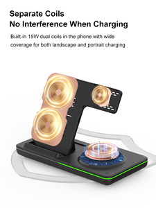 Oem bán buôn 15W có thể gập lại 3-in-1 sạc không dây cho các thiết bị thông minh 5W/7.5W/10W/15W điện thoại sạc SCP OTP PD 3.0 điện - Product Image 4