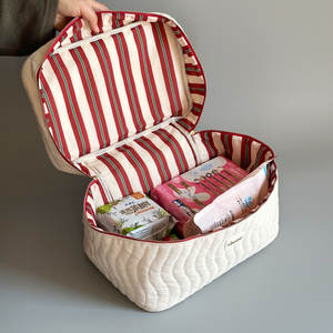 Bolsa de Cosméticos para Mujer de Gran Capacidad, 33*22*22cm, Bolsa de Belleza Moderna de Alta Calidad, Nueva Bolsa de Mano con Cremallera y Rayas Blancas de Invierno - Product Image 3