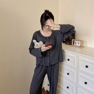 Ensemble de pyjama décontracté en modal pour femmes, nouvelle collection printemps/été, manches longues - Product Image 4