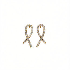 Orecchini a Perno con Nastro Dorato e Cristalli, Incastonatura a Canale, Placcati in Oro 18K, Lussuosi per Uso Quotidiano Femminile - Product Image 1