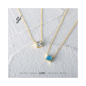 Collana con Ciondolo Carline Dainty in Argento 925 con Zirconi Blu e <span class=keywords><strong>Rosa</strong></span>, Placcata in <span class=keywords><strong>Oro</strong></span> 18K, Catena Trendy Minimalista per Donne - Product Image 1