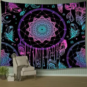 Hippie Psychedelic Moon Dream Catcher Feather Tapestry Hippie Large Bohemian Mandala Tapestries