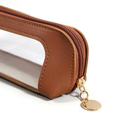 Luxe PU cuir porte-crayon Portable petite fermeture éclair crayon pochette Transparent PVC voyage cosmétique organisateur sac