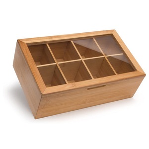 Caja de almacenamiento de té de bambú, rejilla rectangular de madera con tapa para aperitivos de té - Product Image 5