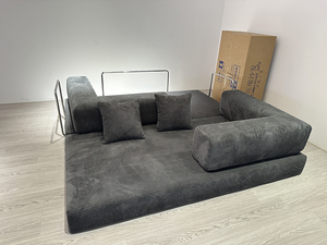 Divano Modulare in Corduroy a Righe Larghe Indigo con Gambe Cave Argento, Ordine all'Ingrosso, Certificato ISO, Direttamente dalla Fabbrica - Product Image 4