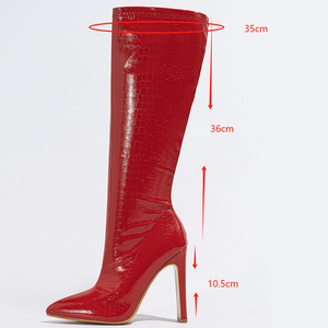 Nouvelles bottes pour femmes XSD à talon épais, mi-mollet, élastiques, avec fermeture éclair intérieure, motif pierre irrégulier, bout pointu, tendance - Product Image 6