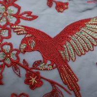 Tissu de broderie en maille noire Twin Textile avec fil doré, broderies de fleurs mexicaines, dentelle pour costumes traditionnels
