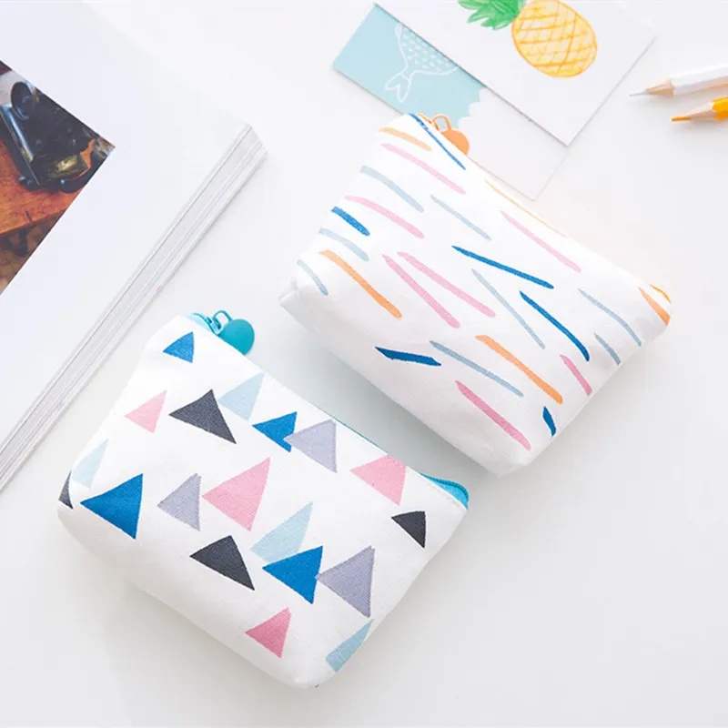 Mini Cute Zero Wallet Bag Key Pouch Portable Simple Creative Geometry Canvas Coin Purse Card Holder