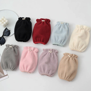 Fundas de Manga de Perlas Color Rojo Vino Sólido para Mujer, Estilo Corto para Otoño e Invierno, que Mantienen el Calor - Product Image 3