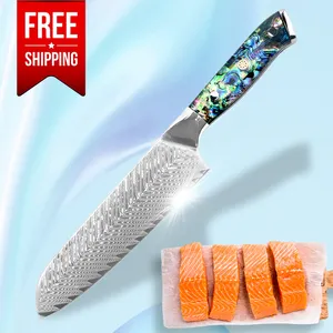 Ücretsiz kargo 7.5 inç japon Vg10 67 katmanları şam çelik şef bıçağı Abalone kabuk kolu ile mutfak bıçakları Santoku