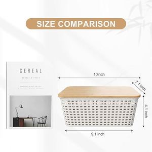 Plastic Storage Baskets With Bamboo <b>Lid</b> Stackable Storage <b>Bins</b>: Storage Baskets for Organizing - Product Image 2
