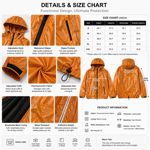 Mens Thermochromic Jacket Lightweight Hooded <b>Full</b> Zip Polyester Outdoor Windbreaker OEKO TEX Certified - Product Image 2