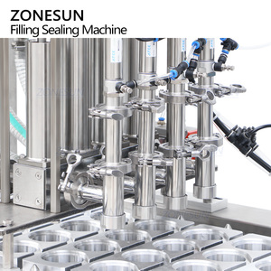 Máquina llenadora y selladora automática de líquidos y pastas ZONESUN ZS-AFS01P con bomba de pistón de 4 cabezales lineales para condimentos, salsas, mermeladas y vasos de plástico. - Product Image 3