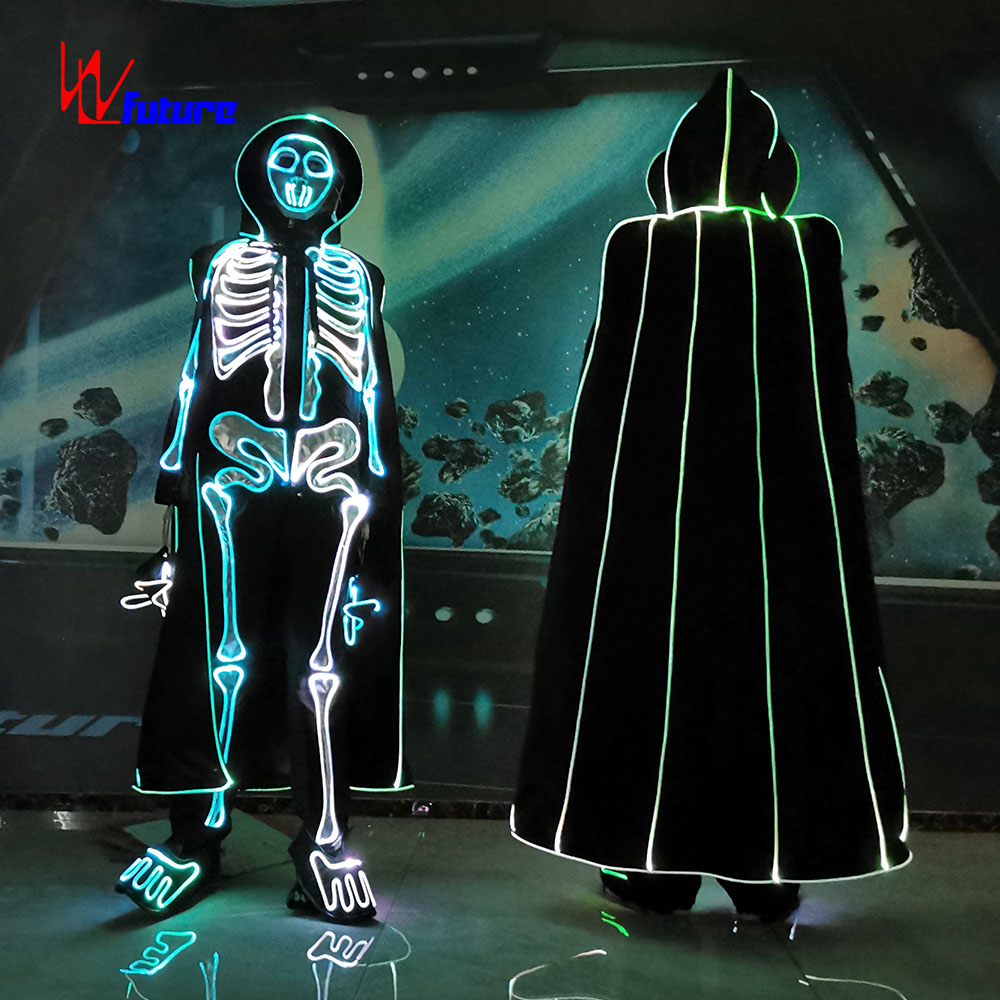 JOYTIX Kit Máscara Esqueleto LED 2025 Con Luces Rojas/Azules Y Guantes Luminosos – Disfraz Terror Para Halloween, Adultos Y Niños