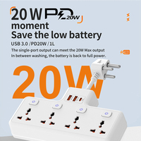 Multiprise universelle EU UK US avec 4 prises CA, interrupteurs séparés, USB, 110-250V, 2500-3500W, protection contre les courts-circuits
