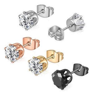 Stud <b>Earrings</b> Black Zircon Claw Setting Stainless Steel Ball Shape Gift Jewelry 0.8x11x3 To 8mm - Product Image 3