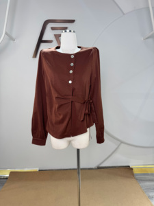 Camicetta in <span class=keywords><strong>Chiffon</strong></span> da <span class=keywords><strong>donna</strong></span> in stile francese diretta in fabbrica Top da <span class=keywords><strong>donna</strong></span> a maniche lunghe camicie estive Casual con Logo frontale - Product Image 2