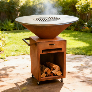 Parrilla de Carbón para Exteriores de Acero Corten, con Carrito y Acabado Mate, Diseño Moderno para Jardín y Hogar - Product Image 1
