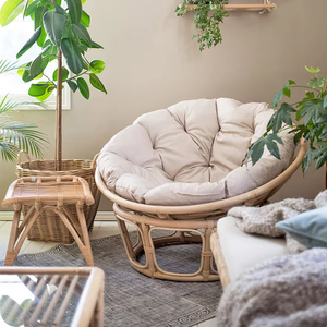 Silla Papasan de Ratán Natural para Interiores, la Mejor Opción, con Cojín Cómodo, Diseño del Norte de Europa, para Sala de Estar, Dormitorio, Portátil, para Exteriores - Product Image 5