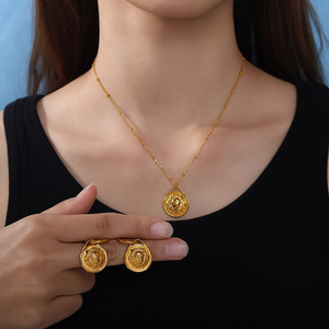 Pendientes y Collar con Colgante de León Romano Retro Europeo Americano, Acero Inoxidable, Chapado en Oro de 18K, para Mujer - Product Image 4