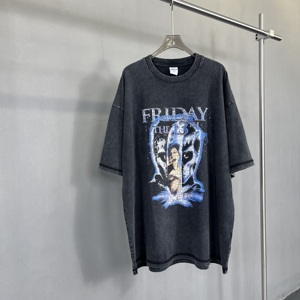 เสื้อยืดพิมพ์ลายศิลปะสีดำซีดจาง เนื้อผ้านุ่ม ระบายอากาศได้ดี สไตล์สตรีทแวร์ คุณภาพสูง รับสกรีนโลโก้สำหรับผู้ชาย - Product Image 2