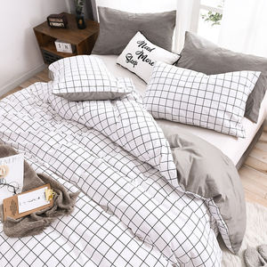 Ingrosso cotone 100% bianco griglia copripiumino a scacchi Set 3PC Queen King Size Set biancheria da letto con federe - Product Image 3