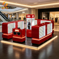 Vitrine d'exposition de lunettes de soleil en verre moderne sur mesure avec éclairage LED, kiosque à lunettes écologique, construction robuste