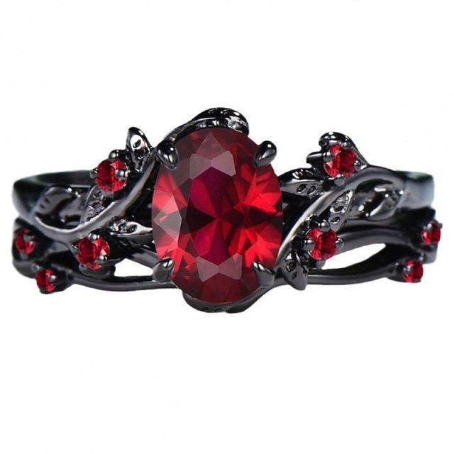 Hot-Selling  Wholesale Manufacturer European American Style Vintage Ruby Alloy  Black Rose Ring for Women's Gift