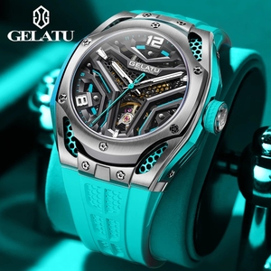 Montre automatique pour homme GELATU 6007, livraison directe, haute qualité, tourbillon, cristal saphir, bracelet en silicone, étanche en profondeur - Product Image 1