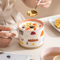 Décalcomanie japonaise de 400ml à motif floral grande capacité, tasses à café en céramique avec poignée, cadeaux