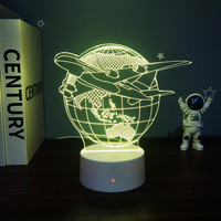 Veilleuse romantique en forme d'avion à illusion 3D créative avec base tactile LED pour décorer les cadeaux d'anniversaire