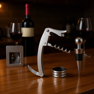 Tire-bouchon 4 en 1 en acier inoxydable argenté, outil de bar moderne pour la cuisine et le service du vin - Product Image 2