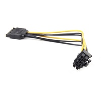 Cable de Extensión de Alimentación SATA a PCI-E de 15 Pines Macho a 8 Pines (6+2) de Cobre Puro Plano con Revestimiento de PVC de 20 cm para Computadora