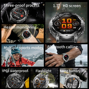 Nuovo <span class=keywords><strong>Smartwatch</strong></span> AK118 1400mAh Orologio Sportivo da Uomo IP68 Impermeabile Torcia LED Monitoraggio Sonno Frequenza Cardiaca Ossigeno nel Sangue Chiamate BT - Product Image 2