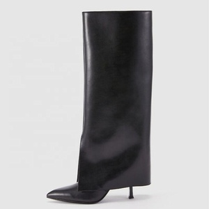 Botas de Invierno Estilo Occidental para Mujer, Tacón Alto Delgado, Punta Puntiaguda, Parte Superior de PU, Botas Altas por Encima de la Rodilla - Product Image 1