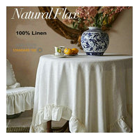 Nappe à volants personnalisable en lin 100% pur, tissée, certifiée OEKO-TEX, style pastoral français, couleur unie