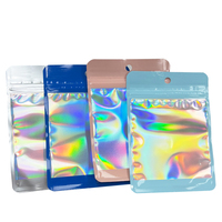 Vente en gros de pochette laser colorée pour ornements de cheveux, accessoires, sacs en plastique à fermeture éclair, emballage avec fenêtre transparente