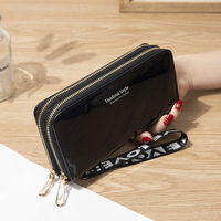 Dompet Panjang Wanita Baru dengan Resleting Ganda, Tas Ponsel Gaya Mahasiswa, Efek Laser, Kapasitas Besar, Dompet Koin Lembut, Lapisan Poliester.